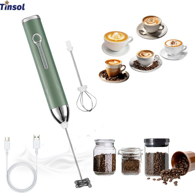 TINGBAI Mini Handheld Milchaufschäumer mit 3 Geschwindigkeiten, kabellos und wiederaufladbar via Typ-C, Farbe: Grün - Bild 1