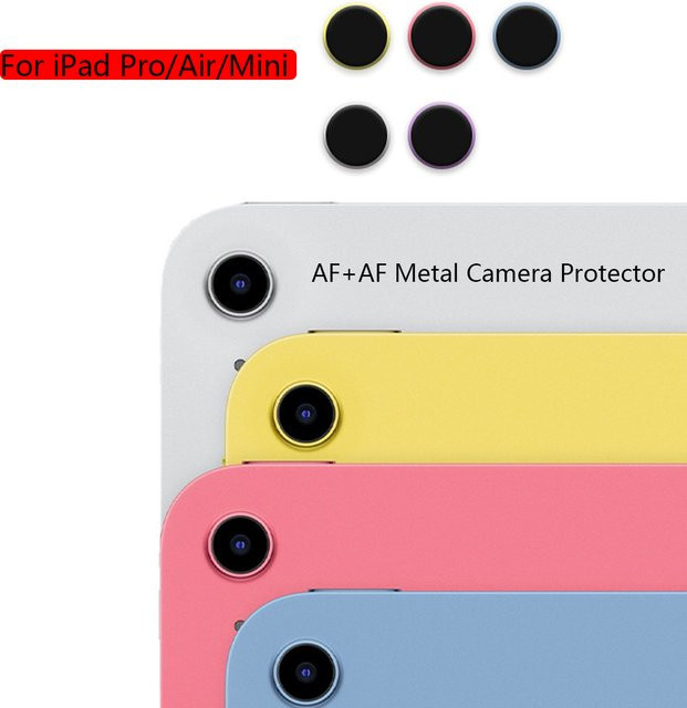 2er-Set Kamera Objektiv Schutz für Apple iPad Air 4 und 5 sowie iPad Pro 11 und 12,9 Zoll mit AR + AF Metallring und Glasfilm in Blau und Multicolour - Bild 1