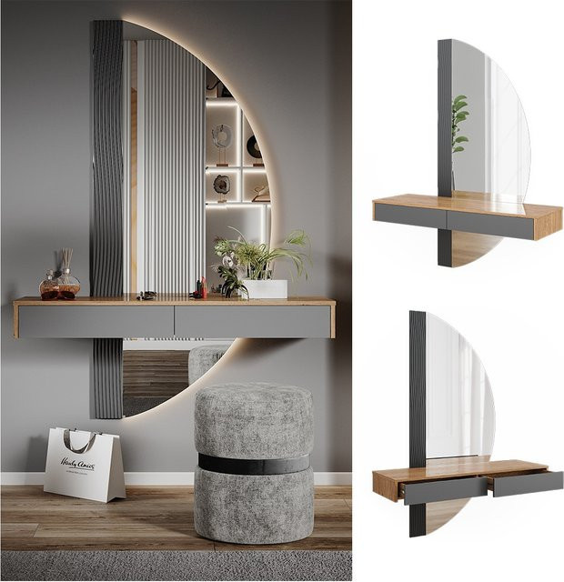 Vicco Schminktisch Melisa Eiche Grau mit 2 Schubladen Breite: 120 cm, Tiefe: 40 cm, Höhe: 76,7 cm - Bild 1
