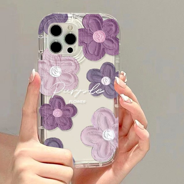 TUNEDEE Handyhülle mit Ölgemälde Blume für iPhone Modelle in Purple, stoßfeste weiche Rückseite - Bild 1