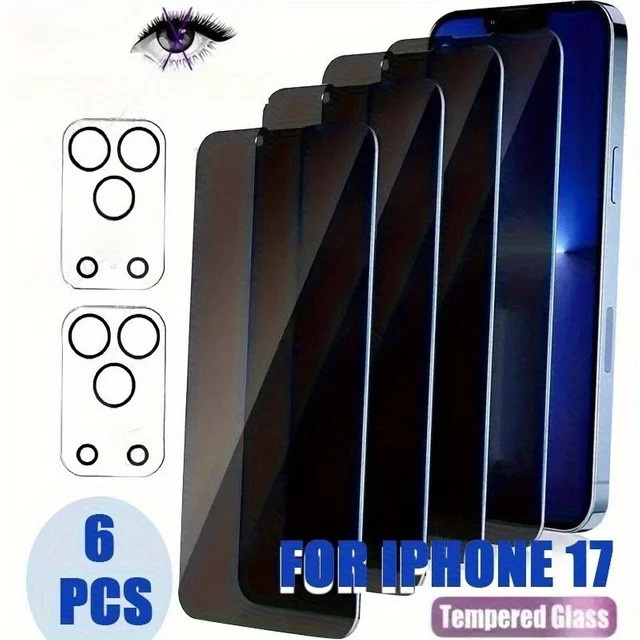 4er Set Sichtschutzfolie mit 2 Stück Kameraobjektivschutz aus Glas für Apple iPhone 11 12 13 14 15 16 17 Pro Max 17Air 16e 12 13 Mini - Bild 1