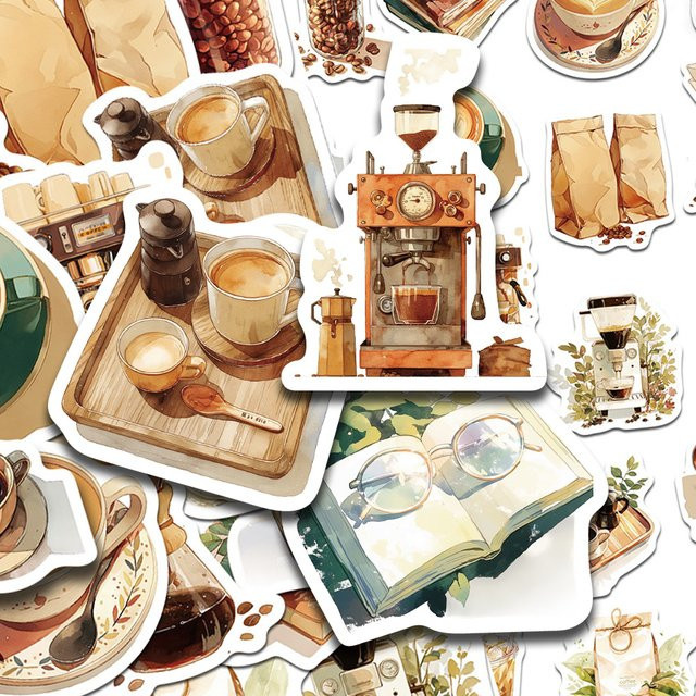30 Stück Retro Kaffee Aufkleber Set in Multicolour für DIY Graffiti und Sammelalben - Bild 1