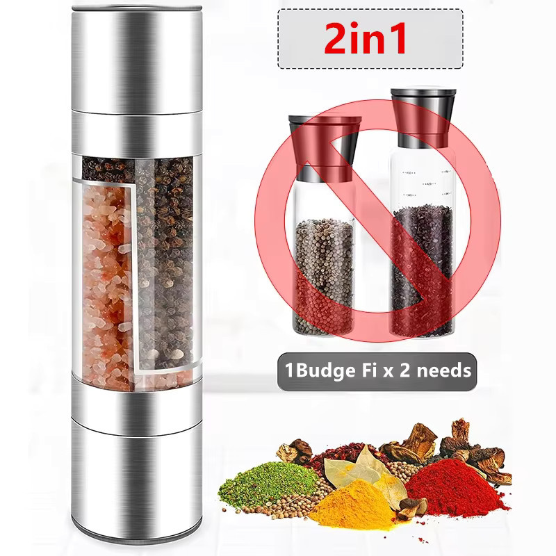 Kitchya 2-in-1 Salz- und Pfeffermühle aus Edelstahl in Silber mit einstellbarem Mahlwerk - Bild 2