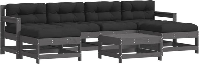 vidaXL 7-tlg Garten-Lounge-Set aus Massivholz Kiefer in Grau mit Kissen und L-Form - Bild 1