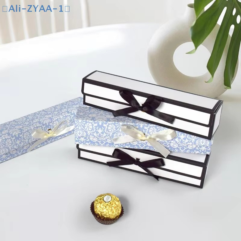 10 Stück ZYAA-1 Schokoladen-Papierboxen im Koreanischen Stil mit Schmetterlingsknoten und Gitterdesign in Blau und Weiß für Valentinstag und Hochzeiten - Bild 2