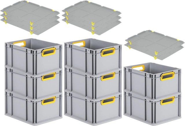 PROREGAL Spar Set 8x Eurobox Nextgen Color mit Auflagedeckel und Schiebeschnappverschlüssen, Farbe: Gelb, H x B x T: 22 x 30 x 40 cm - Bild 1