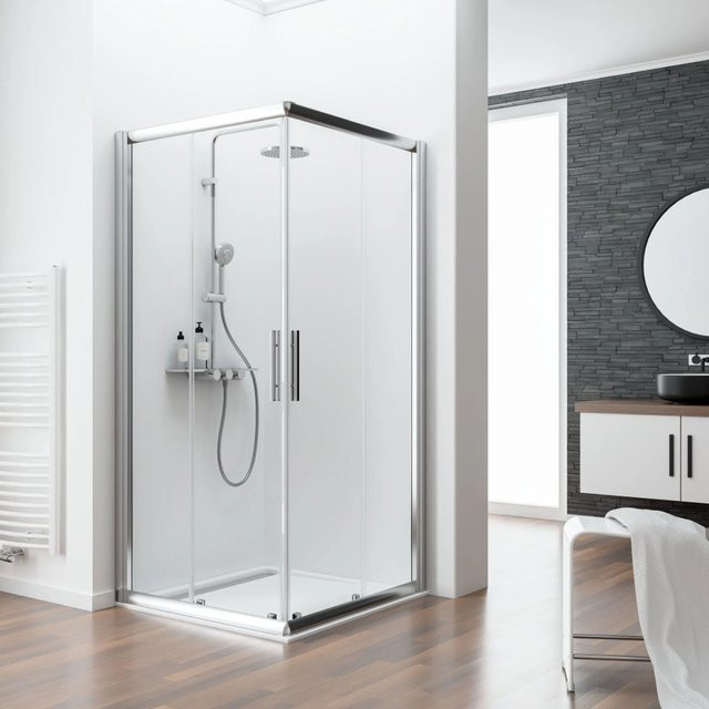 Schulte Eckeinstieg Duschkabine Kristall/Trend aus Echtglas in klar hell, B/T/H: 120 x 90 x 185 cm - Bild 1