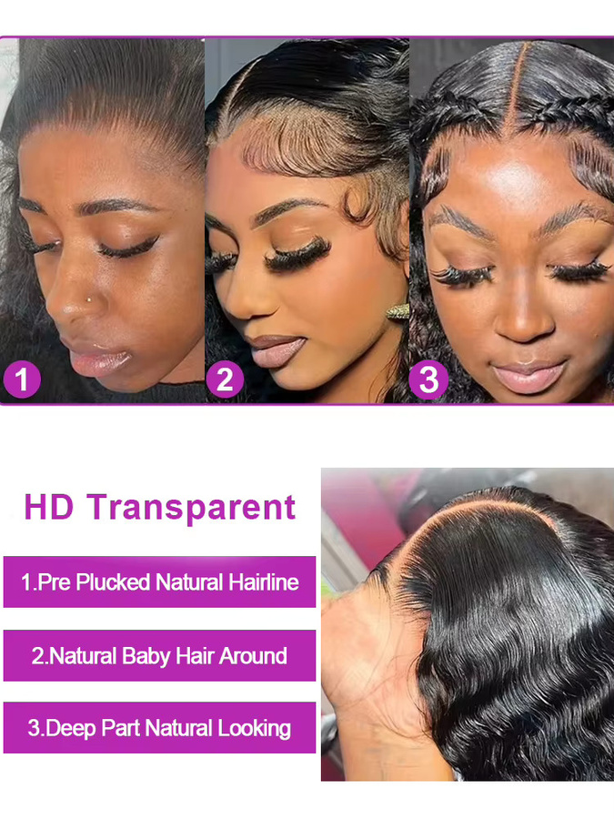HJ WEAVE BEAUTY Deep Wave Lace Front Perücke, 40-50 Zoll, Brasilianisches Echthaar, Schwarz, Damen - Bild 5