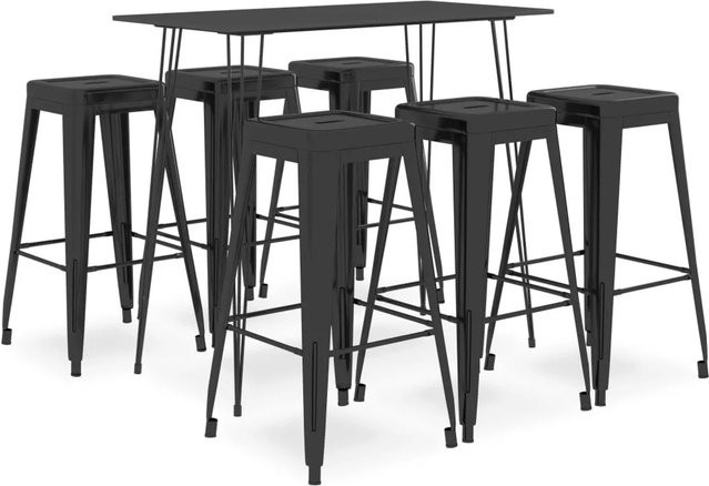 vidaXL 7-tlg. Bar-Set Modell 9 in Schwarz mit Tisch und Stühlen aus MDF und Metall - Bild 1