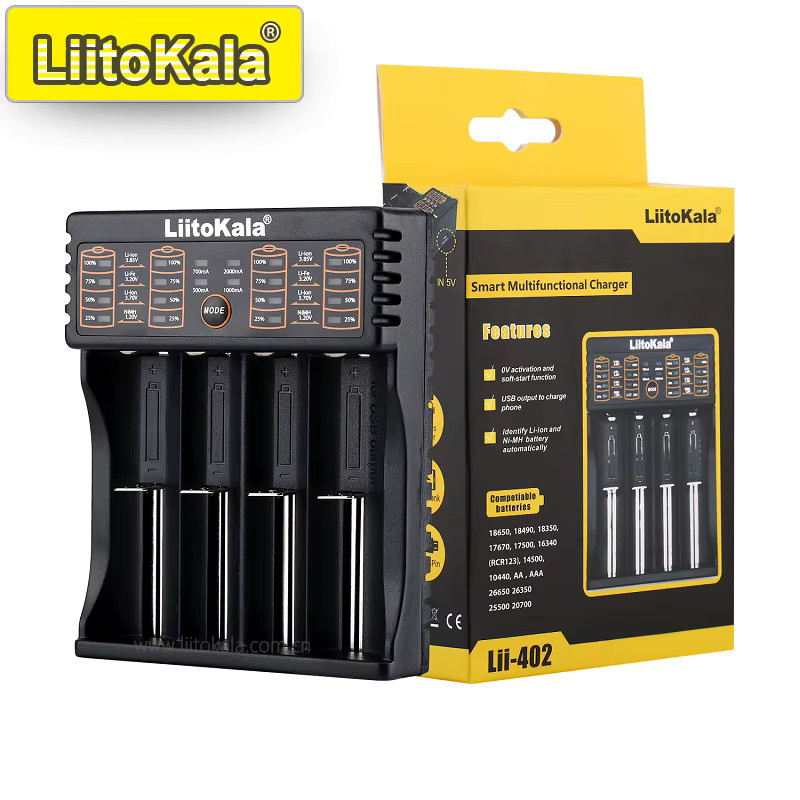 LiitoKala Lii 402 LED-Batterieladegerät in Schwarz mit automatischer Erkennung und Überladeschutz für 18650, 26650, AA und AAA Akkus - Bild 5