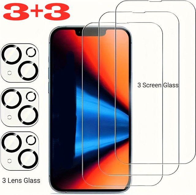Fudusaidman 6-in-1 Displayschutz aus klarem Glas und schwarze Kreis-Objektivschutzhülle für iPhone 13 Mini 14 15 16 Plus 17 Pro Max 17 Air 16e, Transparent und Schwarz - Bild 1