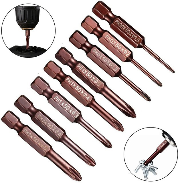 DAZZLEEX Magnetisches Kreuzschlitz Schraubendreher Bit Set mit 1/4 Zoll Hex Schaft für elektrische Schlagbohrmaschinen, 50 mm Länge, PH00 PH0 PH1 PH2 - Bild 1