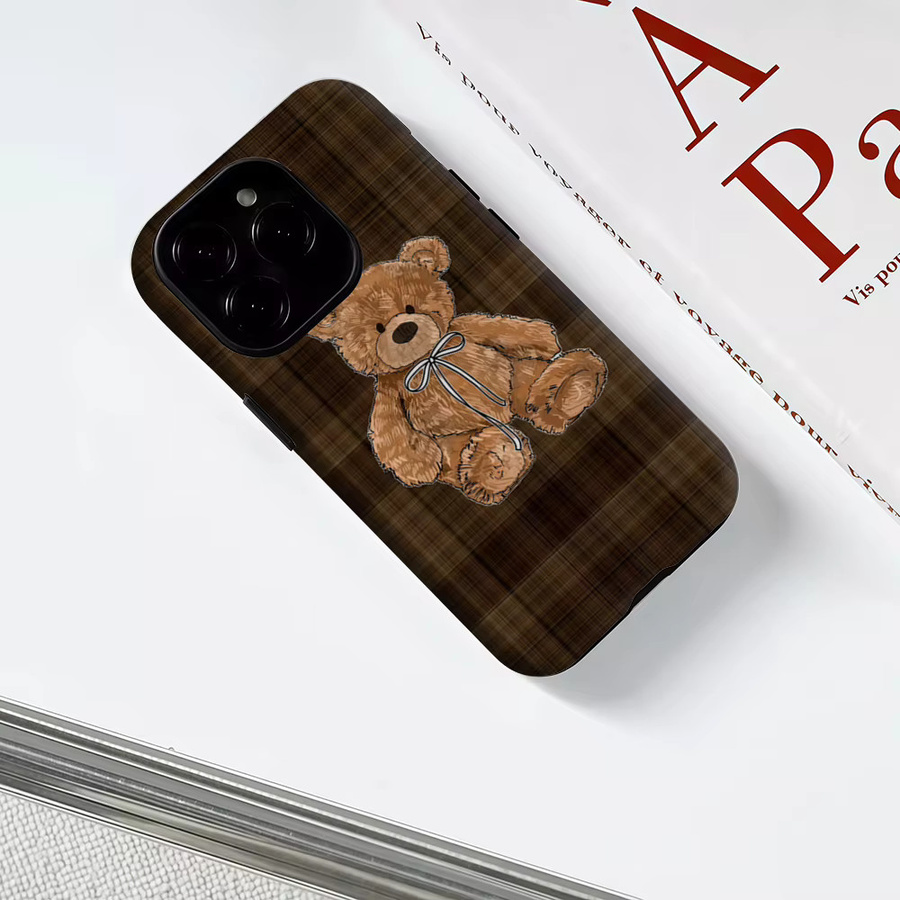 Potdemiel Magnetische Tough Case Handyhülle mit braunem kariertem Teddybär Design für iPhone 17 16 15 14 Pro Max Plus - Bild 3