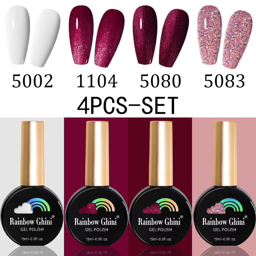 Rainbow Ghini SemiPermanent Gel Nagellack Set, 4 Teile, Schwarz und Weiß, Nude, Rosa - Bild 3