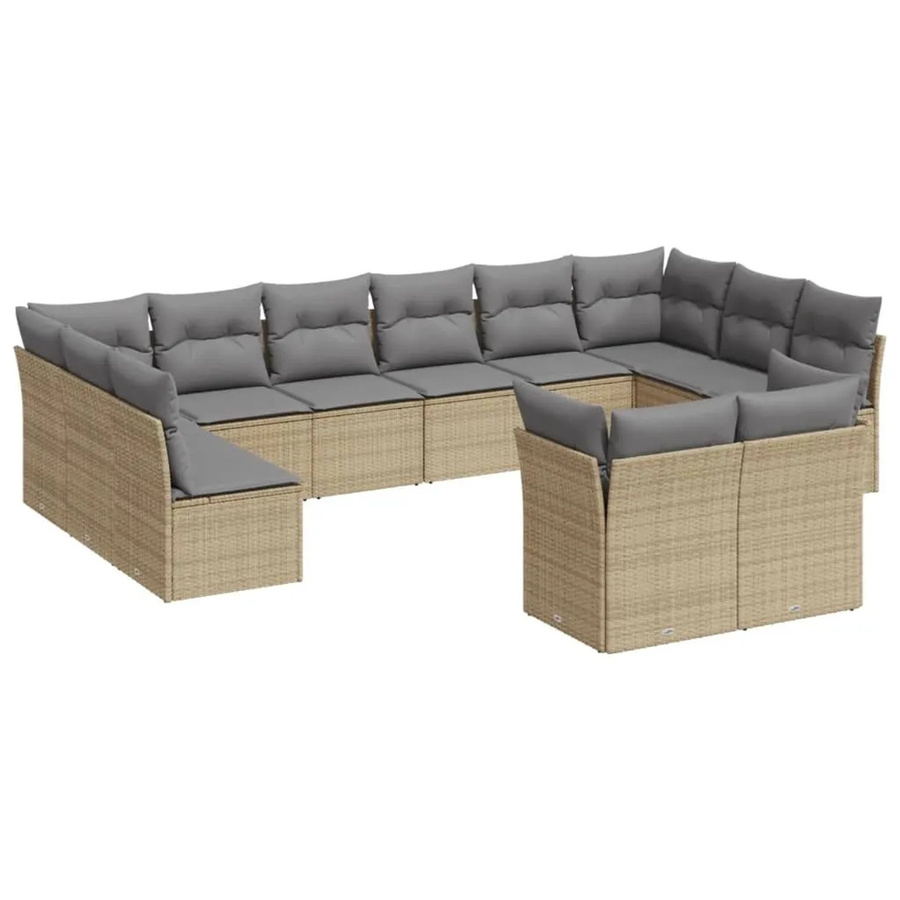 vidaXL 12-tlg. Garten-Sofagarnitur in U-Form aus Poly-Rattan in Beige mit Kissen und Stauraum - Bild 2