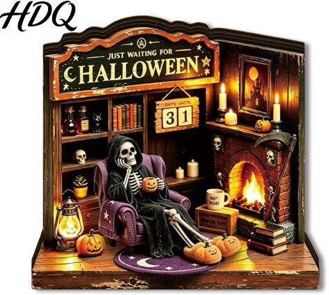 Happiness First LED-beleuchtete 3D-Holzkunst Halloween Tischdekoration in Braun - Bild 1