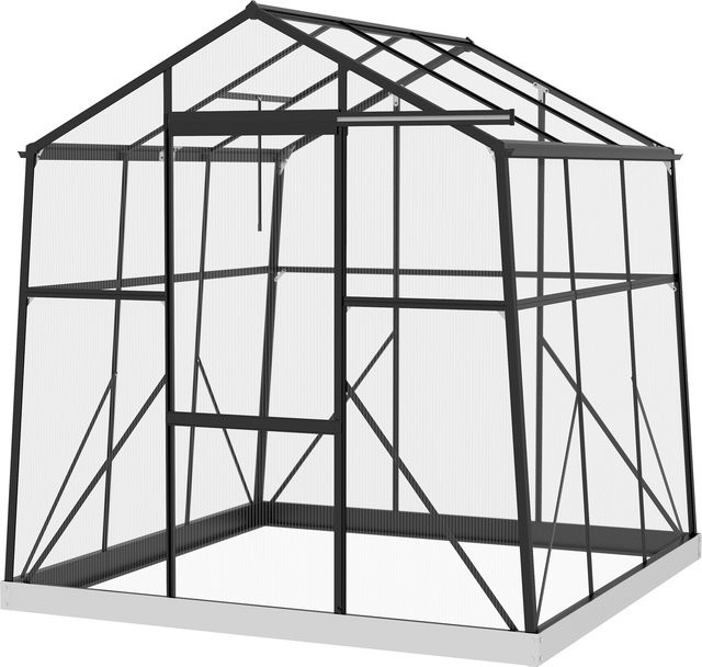 Outsunny Gewächshaus aus Aluminium mit Fenster, Schiebetür und Fundament für die Pflanzenzucht, Schwarz, H x B x T: 204 x 192 x 192 cm - Bild 1