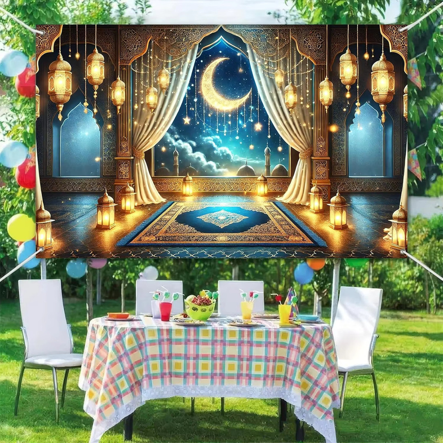 VIKAMA Ramadan Dekoration Banner mit Mond und Laterne als islamische Wanddekoration für Eid al Fitr und Familienpartys - Bild 4