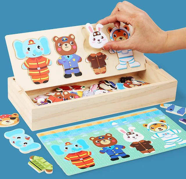 BizyKoady Holz-Anziehpuzzles, Tierbär, Puzzle-Box, Holz, Bunt / Mehrfarbig - Bild 1