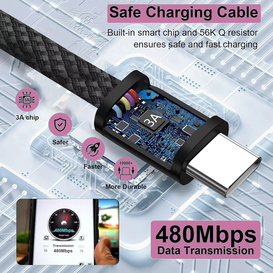 ILEPO Magnetisches USB C zu USB C Schnellladekabel 100W und USB A zu USB C Datenkabel in Schwarz - Bild 4