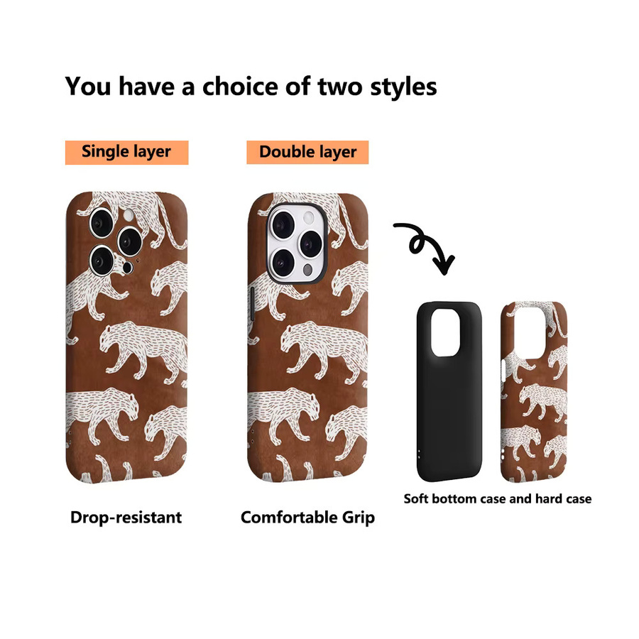 Cocoa Line Panther-Print Handyhülle für iPhone 17 16 15 14 13 Pro Max Plus, Magnetische Einzel- und Doppelschicht-Hülle, Braun - Bild 3