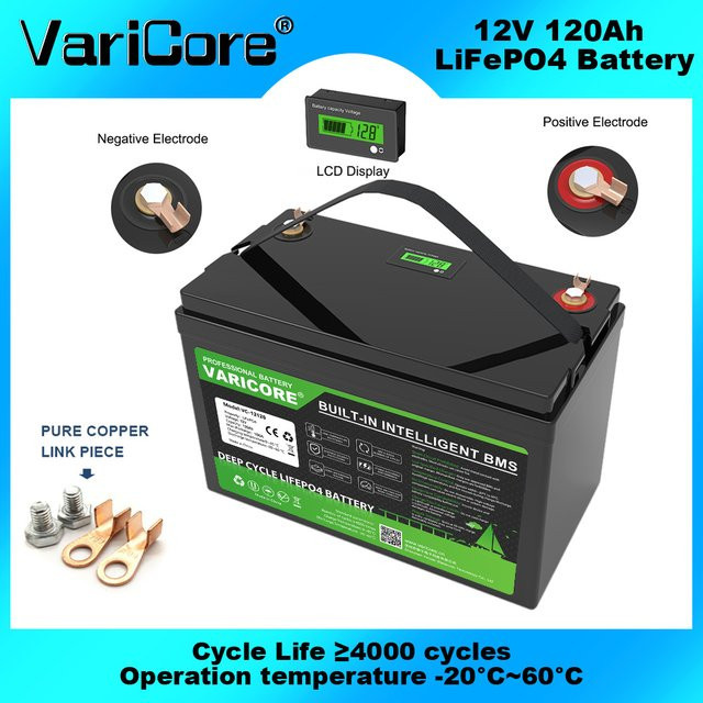 VariCore 12V 120Ah LiFePO4 Batteriepack in Schwarz für Marineanwendungen, Wohnmobile und Solarenergie - Bild 1