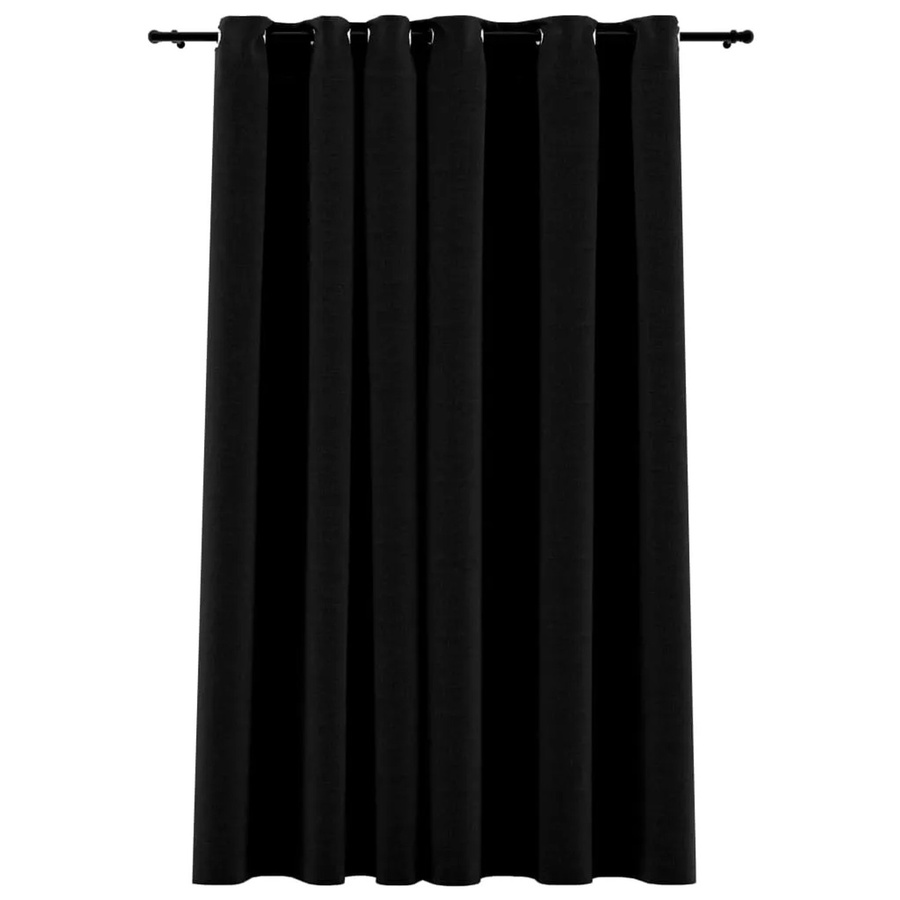 vidaXL Verdunkelungsvorhang mit Ösen in Leinenoptik, Schwarz, Breite: 290 cm, Höhe: 245 cm - Bild 2