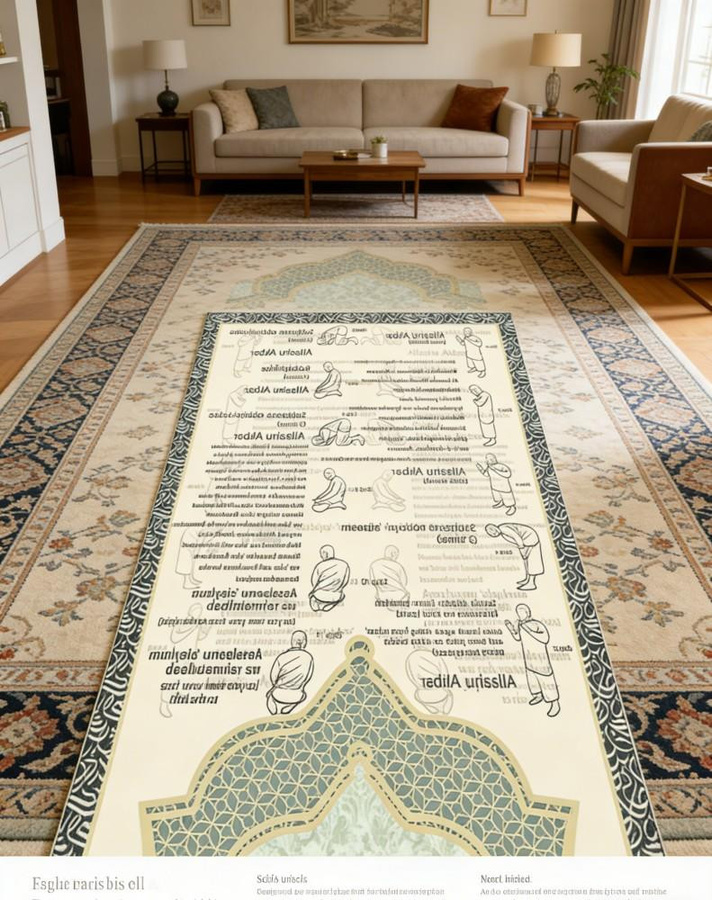 Salah Schritt-für-Schritt Islamischer Gebetsteppich für Kinder, illustrierte Sajjada aus Polyester, Mehrfarbig, B/T: 80 x 120 cm - Bild 3