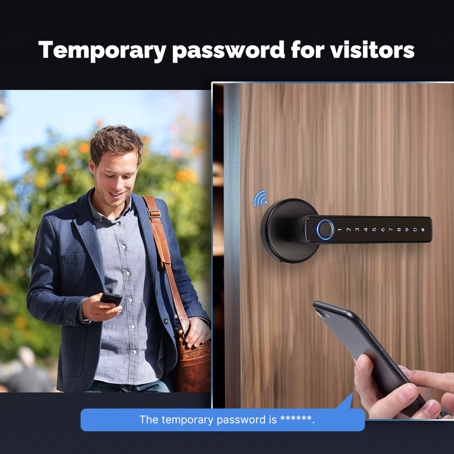 MOES Tuya Zigbee Smart Fingerabdruck-Türgriffschloss in Schwarz mit Passwort und App-Fernentriegelung für Hotel, Büro und Mietwohnungen - Bild 3