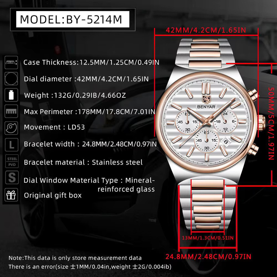 EBNYAR Chronograph, Quarz, Edelstahl, 42 mm, Herren - Bild 5