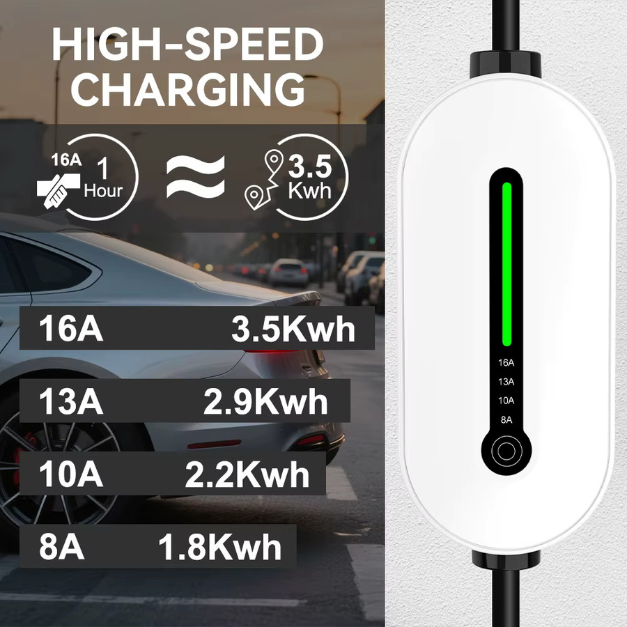 JDMEX Tragbares EV Ladegerät Typ 1 mit 3,5 kW und 16 A, Einstellbarer Strom, SAE J1772 Ladebox für Elektrofahrzeuge, Weiß - Bild 4
