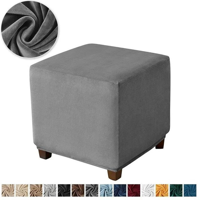 Yiran bag Samt Hockerbezug Stretch für quadratische Fußhocker in Grau - Bild 1