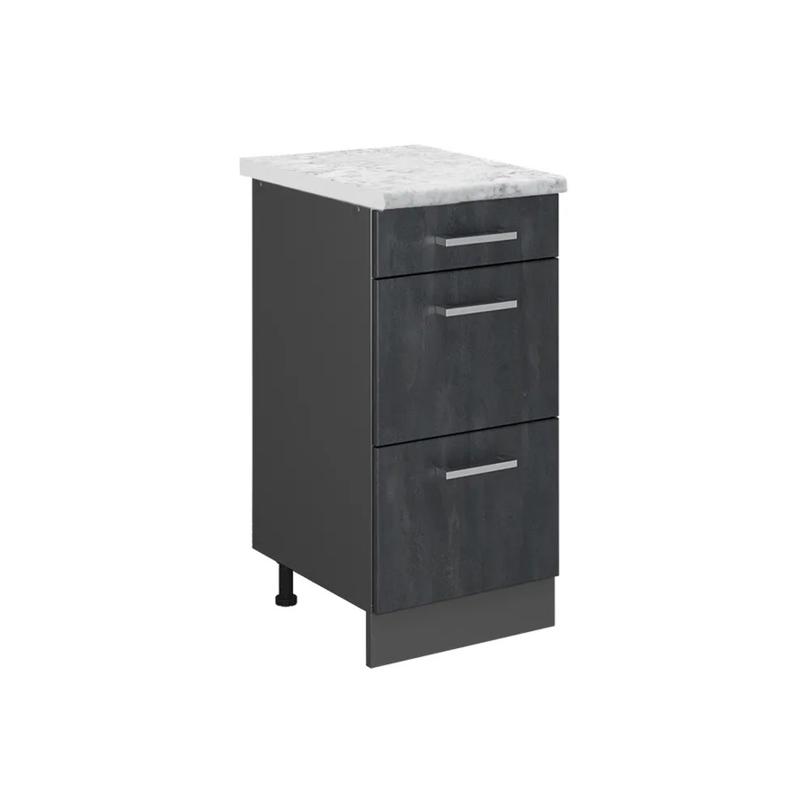 Vicco R-Line Schubladenschrank für die Küche in Schwarz Beton mit Arbeitsplatte in Weiß-Marmor, Breite: 40 cm - Bild 2