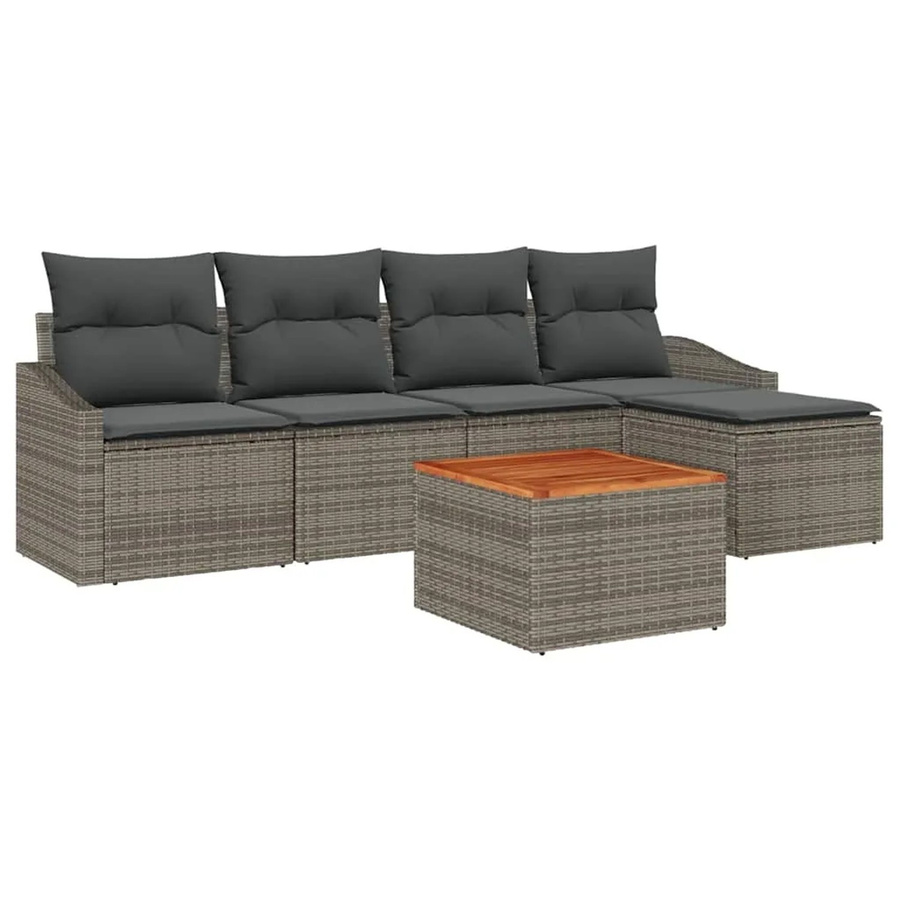 6-teiliges vidaXL Garten-Sofa-Set aus Poly Rattan in Grau mit Kissen und Tisch - Bild 2