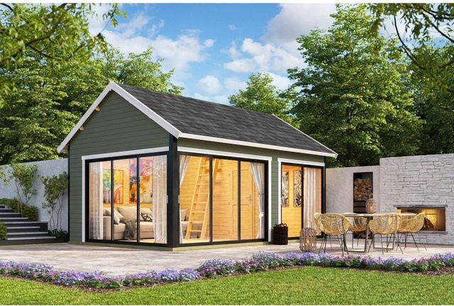 Lasita Gartenhaus Maja Murano mit Satteldach in Grau-Grün, B/H/T: 595 x 364,8 x 445,5 cm - Bild 1