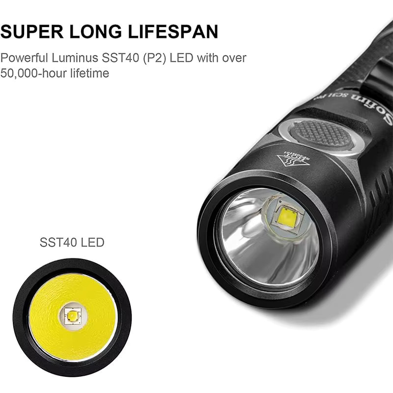 Sofirn SC31 Pro LED Taschenlampe mit 2000 Lumen, SST40 LED, USB-C wiederaufladbar, Schwarz - Bild 2