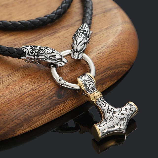 Halskette Thor's Hammer Anhänger, Edelstahl, Silber, Herren, 40 cm - Bild 1