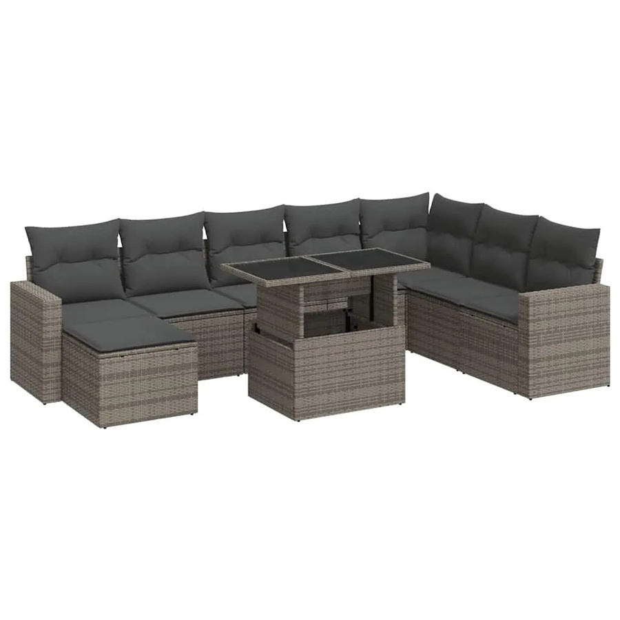 vidaXL 9-tlg. Garten-Sofagarnitur in L-Form aus grauem Poly-Rattan mit Kissen und pulverbeschichtetem Stahlgestell - Bild 2