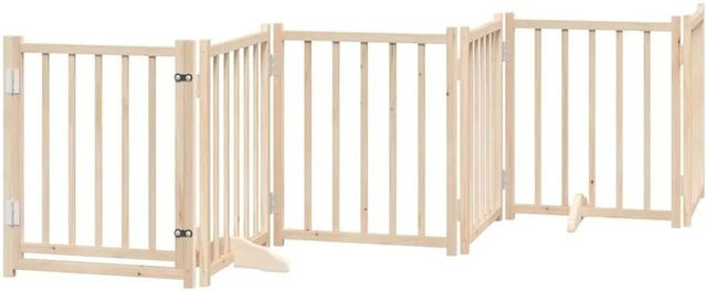 vidaXL 6-teiliges Hundetor aus Massivholz Tanne, faltbar mit Tür, braun/beige, Breite: 300 cm - Bild 1