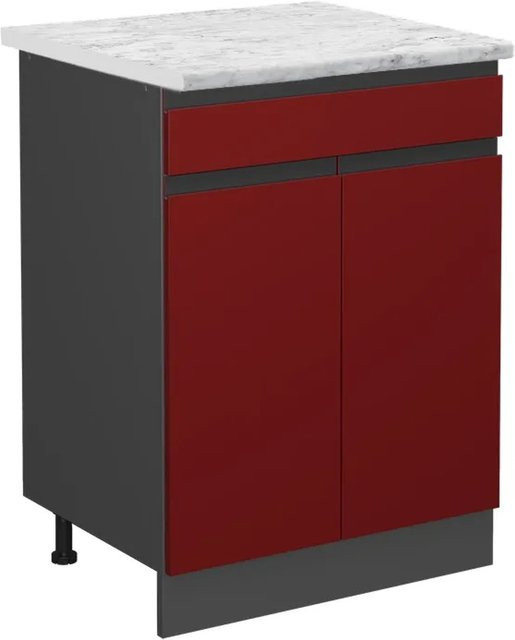 Vicco Küchenunterschrank R-Line Schubladenschrank für die Küche in Rot/Anthrazit/Weiß mit Marmor-Optik, Breite: 60 cm - Bild 1