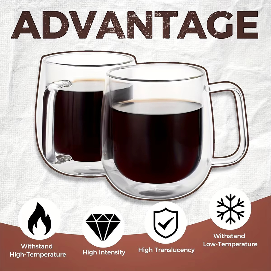 Leeseph 2er-Pack doppelwandige Kaffeetassen aus Glas mit Griff, transparent - Bild 3