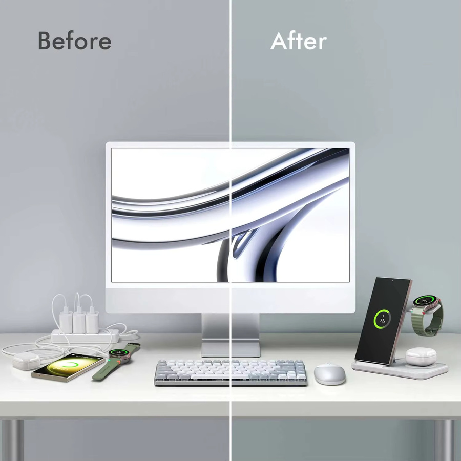 VIKEFON 3-in-1 faltbare kabellose Ladestation für Samsung Galaxy S25 S24 S23 S22, Galaxy Watch und Buds in Schwarz - Bild 3