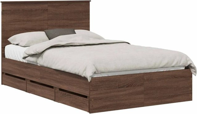 vidaXL Bettrahmen in Eiche Braun mit Schubladen aus Holzwerkstoff, B/T/H: 120 x 200 cm - Bild 1