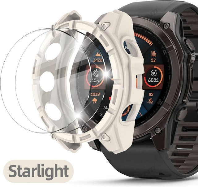 MY-CASE Schutzhülle und Displayschutzfolie für Garmin Fenix 8, Weiß, Silikon - Bild 1