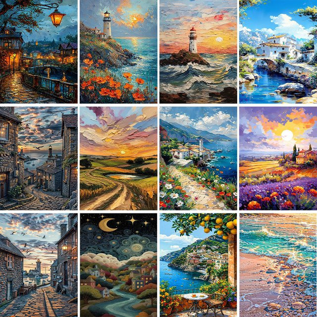 Potdemiel DIY Digitales Ölgemälde im Monet-Stil als Landschafts-Wanddekoration in Mehrfarbig - Bild 1