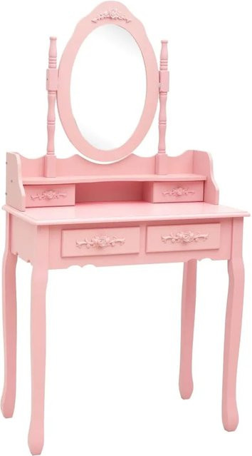 vidaXL Schminktisch-Set mit Hocker aus Paulownia-Holz in Pink, B: 75 cm, T: 69 cm, H: 140 cm - Bild 1