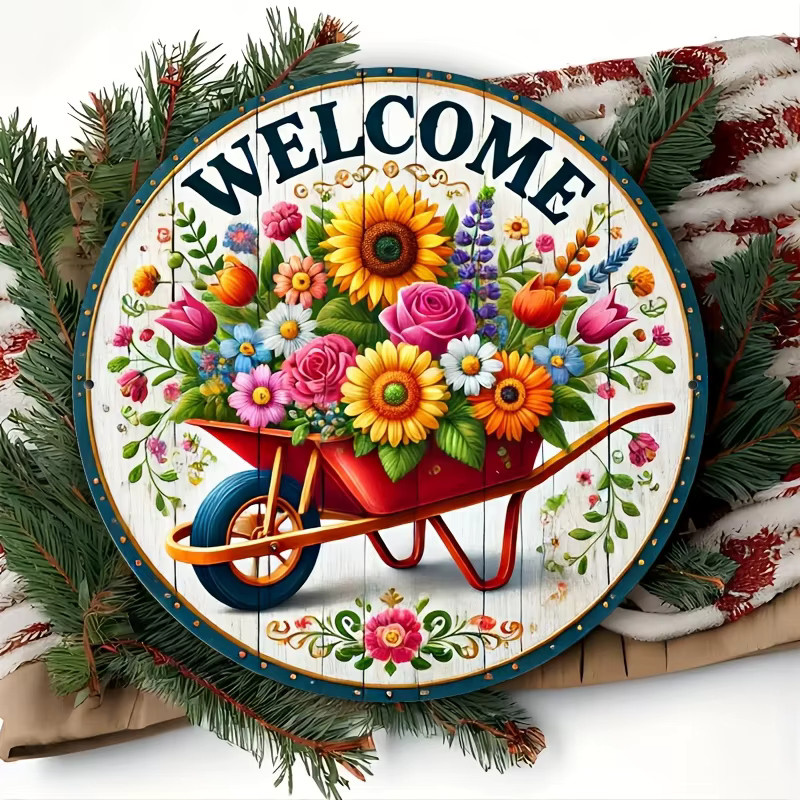 Potdemiel Willkommen Wanddekoration aus Aluminium mit Blumenmotiv im Landhausstil, Mehrfarbig, B/H: 20 x 20 cm - Bild 4
