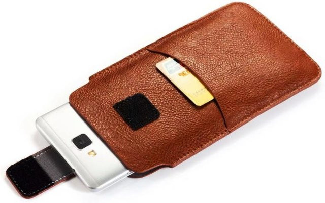 Universal Gürteltasche aus PU-Leder für Smartphones von 6,4 bis 6,9 Zoll von eForMobile in Braun - Bild 1