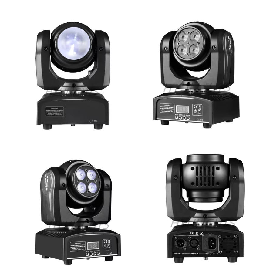 HYULIGHTS Mini LED Moving Head 360 Grad Wash und Beam Effekt, 4x12W RGBW 4in1 Bühnenbeleuchtung, Schwarz - Bild 4