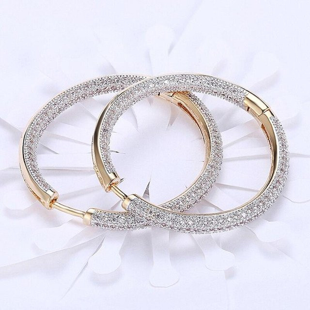 Creolen 925 Silber, Gold, Zirkonia, 34 mm, Damen - Bild 1